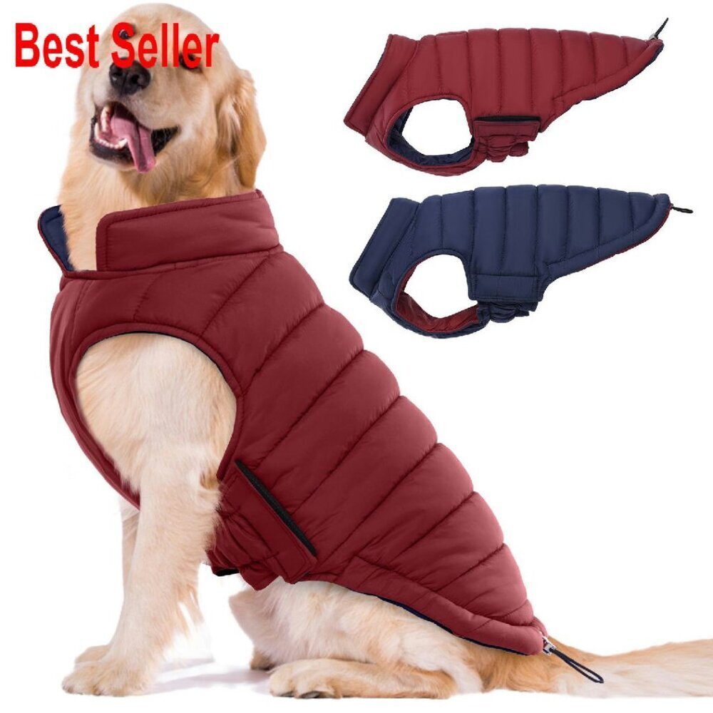 Reversible Dog Coat Waterproof Puffer Vest Winter Warm Lightweight Adjustable